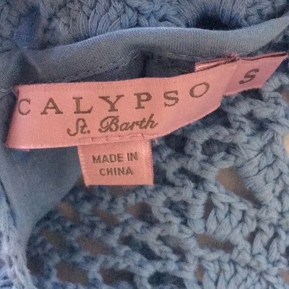 Calypso St Barth linen shift crochet yoke dress S - Picture 4 of 6